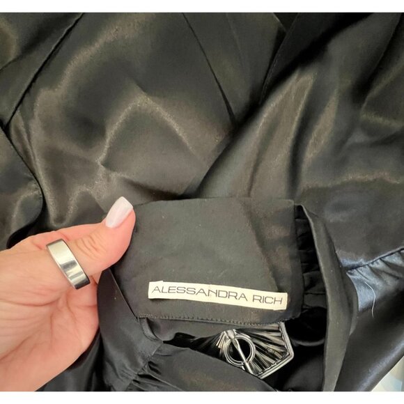 Alessandra Rich Black Silk Embellished Mini Dress Crystal Detail, Ruch - Size 10 - Picture 9 of 16